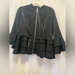 Gracia Shiny Black Ruffle Peplum Jacket